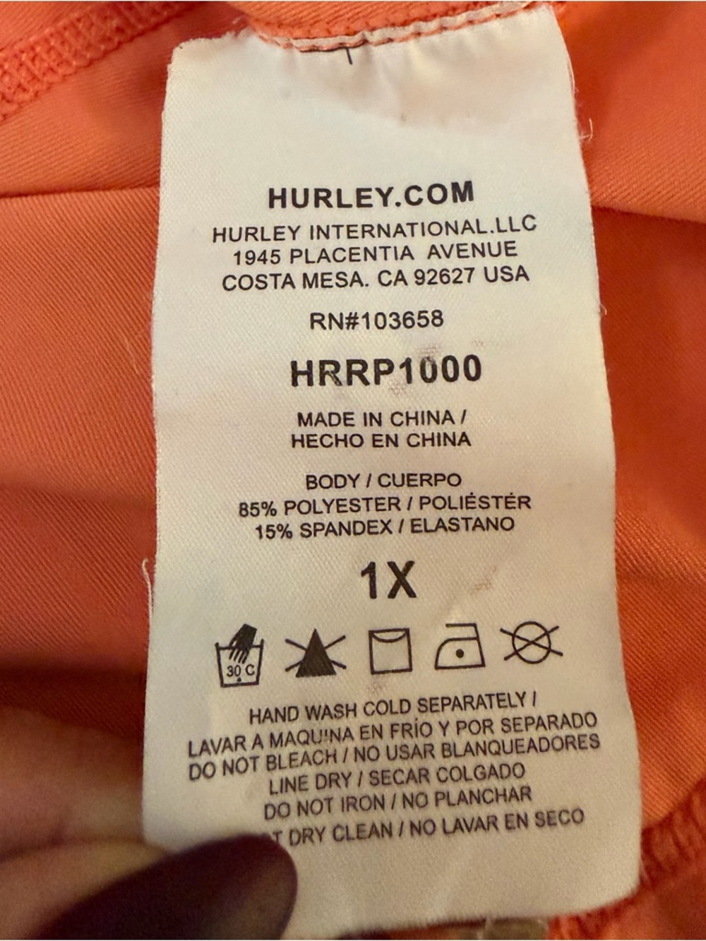 Hurley Women's UPF 50+ Rash Guard Shirt Sz 1X Orange Athletic Water Activities - Picture 9 of 9